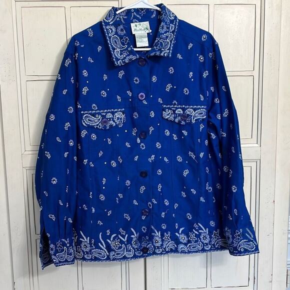 Quacker Factory size large blue bandana jacket - Picture 1 of 3